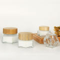 30ml 50ml 100ml Empty Hexagon Glass Cream Jar with Wood Lid